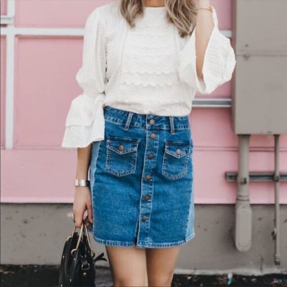 Madewell Two Tone Panel blue Jean Skirt size 28 - Picture 5 of 10